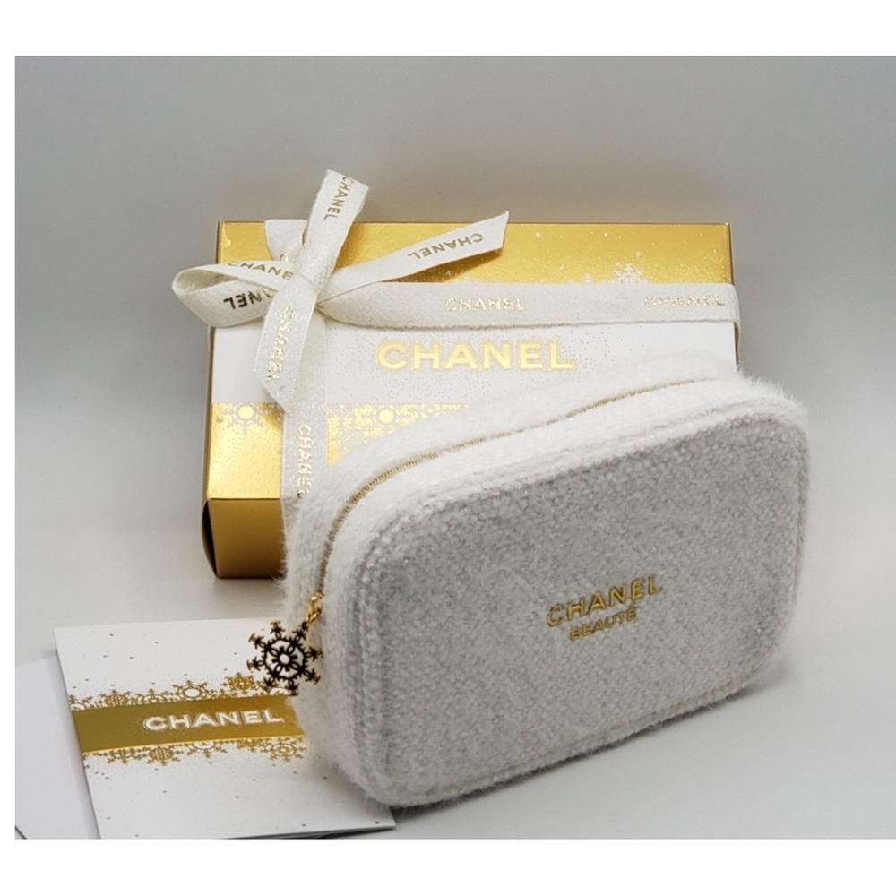 Authentic Chanel Cosmetic Bag White Gold